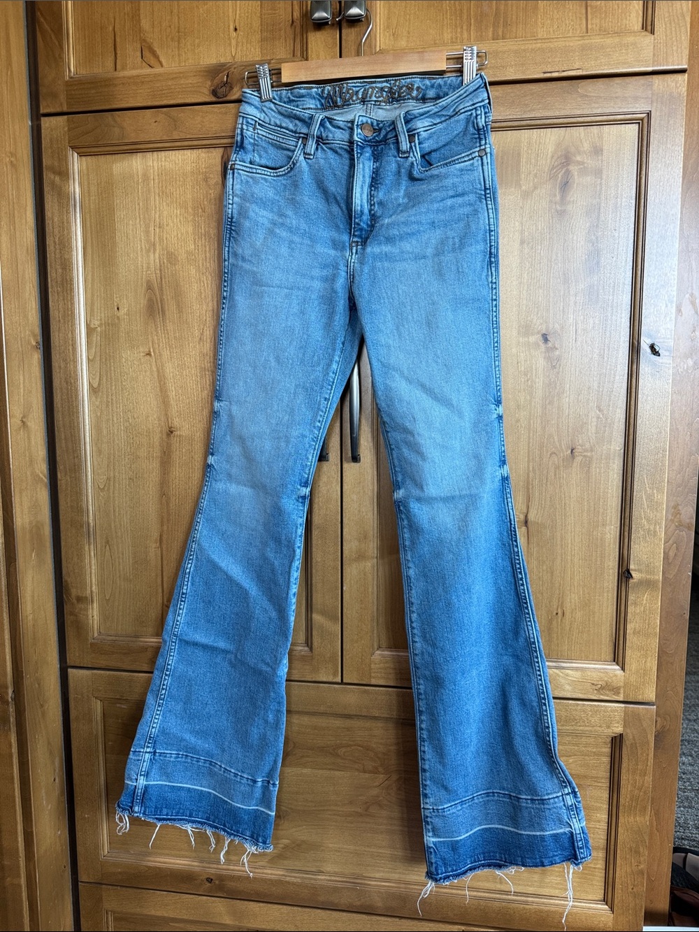 Wrangler Women's Light Blue High Rise Trouser Flare Jeans
